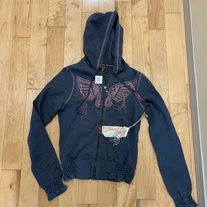 Navy Hoodie with Pink Embroidery
